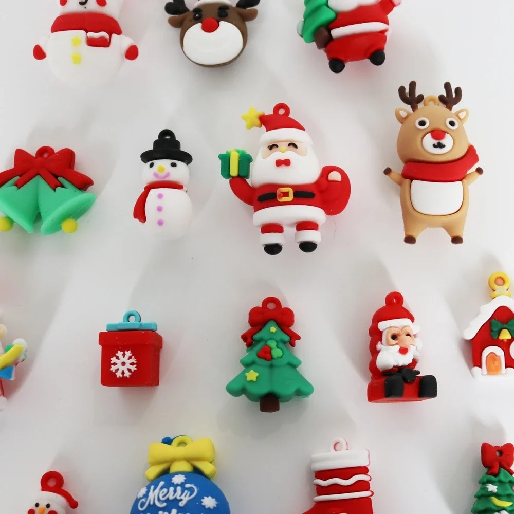 Lot of 21 Miniature PVC Rubber Christmas Tree Ornaments Santa Snow Man Gift Bell